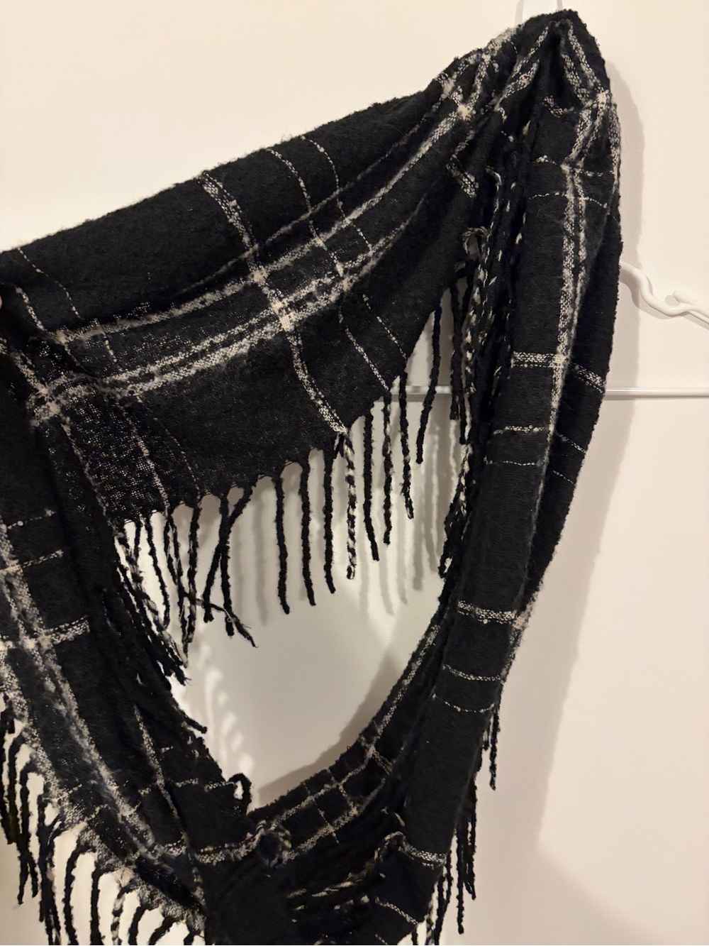 Black Plaid Fringe Scarf